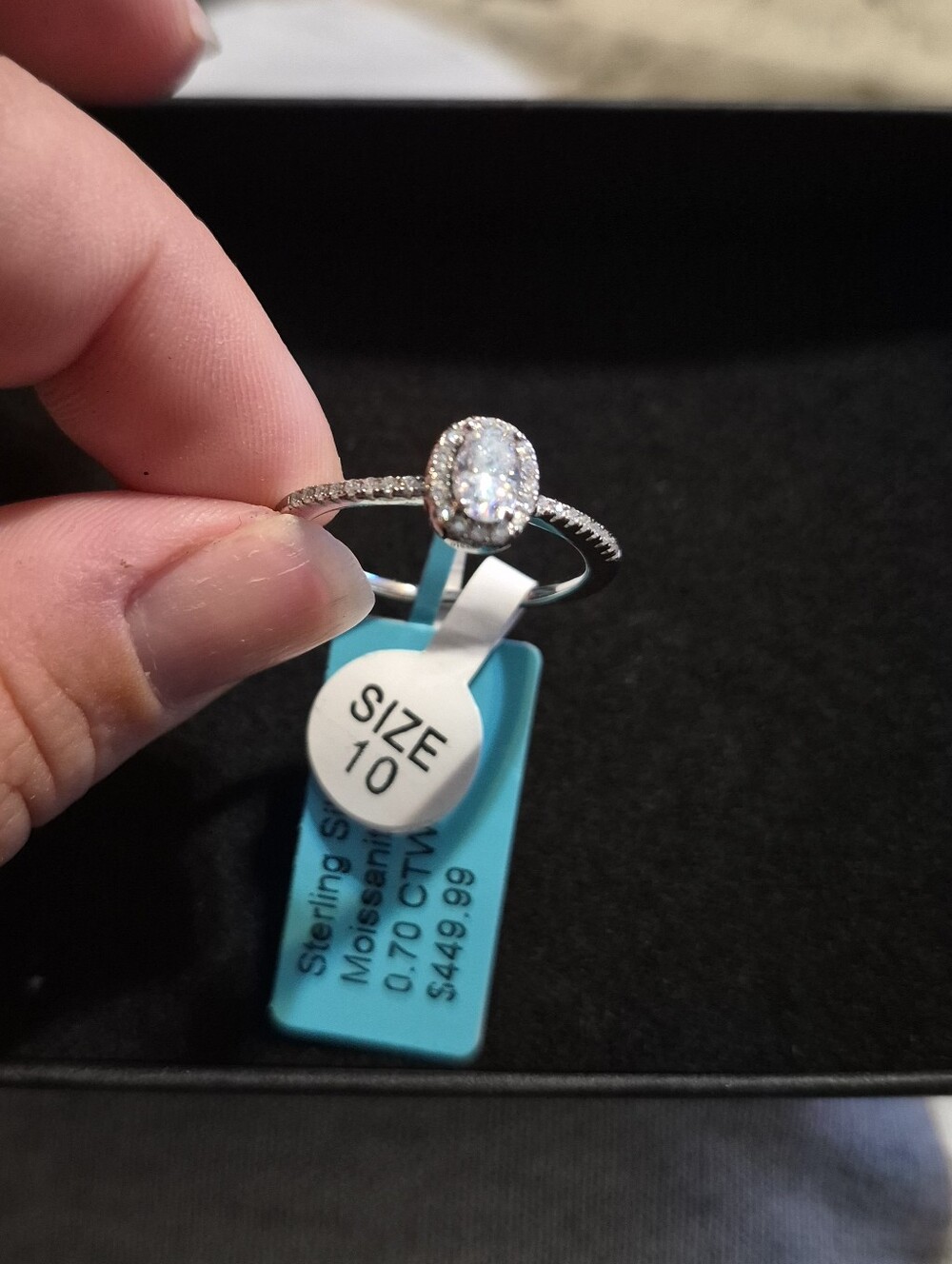 Sterling Silver Oval Moissanite Halo Ring in Silver - Size 10